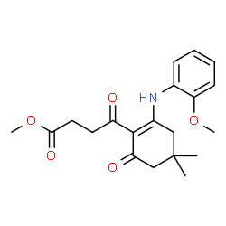 ChemSpider 2D Image | Methyl 4-{2-[(2-methoxyphenyl)amino]-4,4-dimethyl-6-oxo-1-cyclohexen-1-yl}-4-oxobutanoate | C20H25NO5