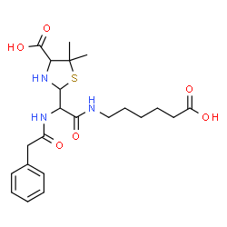 ChemSpider 2D Image | 2-{2-[(5-Carboxypentyl)amino]-2-oxo-1-[(phenylacetyl)amino]ethyl}-5,5-dimethyl-1,3-thiazolidine-4-carboxylic acid | C22H31N3O6S