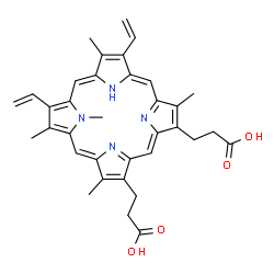 ChemSpider 2D Image | 3,3'-(3,7,12,17,22-Pentamethyl-8,13-divinyl-2,18-porphyrindiyl)dipropanoic acid | C35H36N4O4