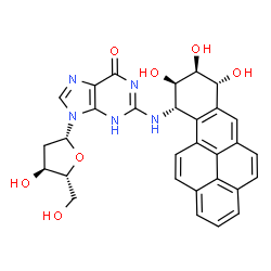ChemSpider 2D Image | 2'-Deoxy-N-[(7R,8S,9R,10S)-7,8,9-trihydroxy-7,8,9,10-tetrahydrobenzo[pqr]tetraphen-10-yl]guanosine | C30H27N5O7