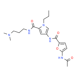 ChemSpider 2D Image | 4-[(5-Acetamido-2-furoyl)amino]-N-[3-(dimethylamino)propyl]-1-propyl-1H-pyrrole-2-carboxamide | C20H29N5O4