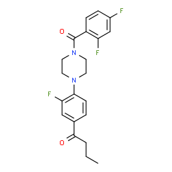 ChemSpider 2D Image | 1-{4-[4-(2,4-Difluorobenzoyl)-1-piperazinyl]-3-fluorophenyl}-1-butanone | C21H21F3N2O2