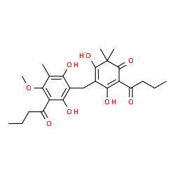 ChemSpider 2D Image | 2-Butyryl-4-(3-butyryl-2,6-dihydroxy-4-methoxy-5-methylbenzyl)-3,5-dihydroxy-6,6-dimethyl-2,4-cyclohexadien-1-one | C25H32O8