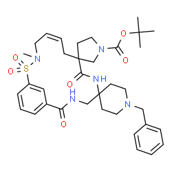 ChemSpider 2D Image | 2-Methyl-2-propanyl (10'Z)-1-benzyl-13'-methyl-2',7'-dioxo-1''H-dispiro[piperidine-4,5'-[14]thia[3,6,13]triazabicyclo[13.3.1]nonadeca[1(19),10,15,17]tetraene-8',3''-pyrrolidine]-1''-carboxylate 14',14
'-dioxide | C35H47N5O6S