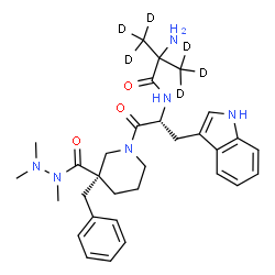 ChemSpider 2D Image | 3-[(2R)-3-{(3S)-3-Benzyl-3-[(trimethylhydrazino)carbonyl]-1-piperidinyl}-2-{[2-(~2~H_3_)methyl(3,3,3-~2~H_3_)alanyl]amino}-3-oxopropyl]-1H-indole | C31H36D6N6O3