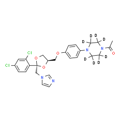 ChemSpider 2D Image | 1-[4-(4-{[(2R,4R)-2-(2,4-Dichlorophenyl)-2-(1H-imidazol-1-ylmethyl)-1,3-dioxolan-4-yl]methoxy}phenyl)(~2~H_8_)-1-piperazinyl]ethanone | C26H20D8Cl2N4O4