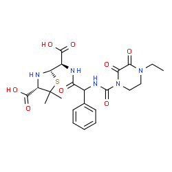 ChemSpider 2D Image | (2S,4S)-2-[(R)-Carboxy{[{[(4-ethyl-2,3-dioxo-1-piperazinyl)carbonyl]amino}(phenyl)acetyl]amino}methyl]-5,5-dimethyl-1,3-thiazolidine-4-carboxylic acid | C23H29N5O8S