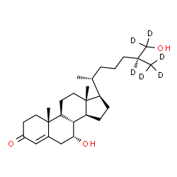 ChemSpider 2D Image | (7alpha,25S)-7,26-Dihydroxy(25,26,26,27,27,27-~2~H_6_)cholest-4-en-3-one | C27H38D6O3