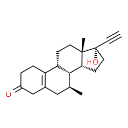 ChemSpider 2D Image | (7beta,14beta)-17-Hydroxy-7-methyl-19-norpregn-5(10)-en-20-yn-3-one | C21H28O2