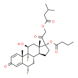 ChemSpider 2D Image | (6alpha,11beta)-17-(Butyryloxy)-6,9-difluoro-11-hydroxy-3,20-dioxopregna-1,4-dien-21-yl 3-methylbutanoate | C30H40F2O7