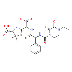 ChemSpider 2D Image | (4S)-2-(Carboxy{[(2R)-2-{[(4-ethyl-2,3-dioxo-1-piperazinyl)carbonyl]amino}-2-phenylacetyl]amino}methyl)-5,5-dimethyl-1,3-thiazolidine-4-carboxylic acid | C23H29N5O8S