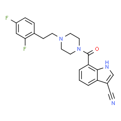 ChemSpider 2D Image | 7-({4-[2-(2,4-Difluorophenyl)ethyl]-1-piperazinyl}carbonyl)-1H-indole-3-carbonitrile | C22H20F2N4O