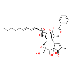 ChemSpider 2D Image | (1R,2R,6S,7S,8R,10S,11S,14S,16S,17R,18R)-6,7-Dihydroxy-8-(hydroxymethyl)-16-isopropenyl-4,18-dimethyl-14-[(1E,3E)-1,3-nonadien-1-yl]-5-oxo-9,13,15,19-tetraoxahexacyclo[12.4.1.0~1,11~.0~2,6~.0~8,10~.0~
12,16~]nonadec-3-en-17-yl benzoate | C37H44O10