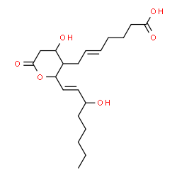 ChemSpider 2D Image | (5E)-7-{4-Hydroxy-2-[(1E)-3-hydroxy-1-octen-1-yl]-6-oxotetrahydro-2H-pyran-3-yl}-5-heptenoic acid | C20H32O6