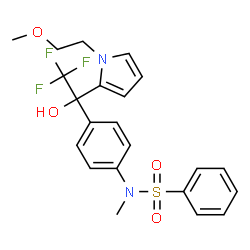 ChemSpider 2D Image | N-Methyl-N-(4-{2,2,2-trifluoro-1-hydroxy-1-[1-(2-methoxyethyl)-1H-pyrrol-2-yl]ethyl}phenyl)benzenesulfonamide | C22H23F3N2O4S