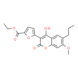 ChemSpider 2D Image | Ethyl 5-(4-hydroxy-7-methoxy-2-oxo-6-propyl-2H-chromen-3-yl)-2-furoate | C20H20O7