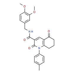 ChemSpider 2D Image | N-(3,4-Dimethoxybenzyl)-1-(4-methylphenyl)-2,5-dioxo-1,2,5,6,7,8-hexahydro-3-quinolinecarboxamide | C26H26N2O5