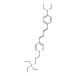 ChemSpider 2D Image | 4-{4-[4-(Diethylamino)phenyl]-1,3-butadien-1-yl}-1-[3-(triethylammonio)propyl]pyridinium | C28H43N3