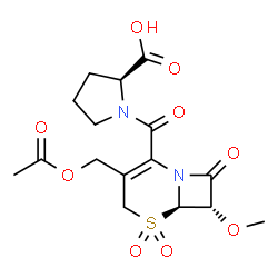 ChemSpider 2D Image | 1-{[(6R,7S)-3-(Acetoxymethyl)-7-methoxy-5,5-dioxido-8-oxo-5-thia-1-azabicyclo[4.2.0]oct-2-en-2-yl]carbonyl}-L-proline | C16H20N2O9S