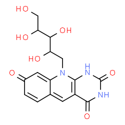 ChemSpider 2D Image | 1-Deoxy-1-(2,4,8-trioxo-1,3,4,8-tetrahydropyrimido[4,5-b]quinolin-10(2H)-yl)pentitol | C16H17N3O7