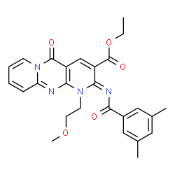 ChemSpider 2D Image | Ethyl (2Z)-2-[(3,5-dimethylbenzoyl)imino]-1-(2-methoxyethyl)-5-oxo-1,5-dihydro-2H-dipyrido[1,2-a:2',3'-d]pyrimidine-3-carboxylate | C26H26N4O5