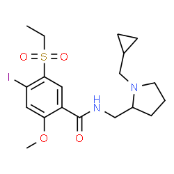 ChemSpider 2D Image | N-{[1-(Cyclopropylmethyl)-2-pyrrolidinyl]methyl}-5-(ethylsulfonyl)-4-iodo-2-methoxybenzamide | C19H27IN2O4S
