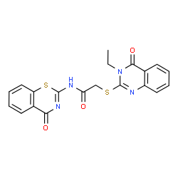 ChemSpider 2D Image | 2-[(3-Ethyl-4-oxo-3,4-dihydro-2-quinazolinyl)sulfanyl]-N-(4-oxo-4H-1,3-benzothiazin-2-yl)acetamide | C20H16N4O3S2