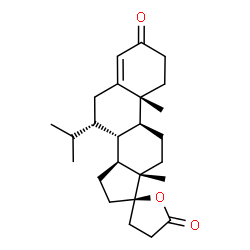 ChemSpider 2D Image | (7S,8R,9S,10R,13S,14S,17R)-7-Isopropyl-10,13-dimethyl-1,6,7,8,9,10,11,12,13,14,15,16-dodecahydro-3'H-spiro[cyclopenta[a]phenanthrene-17,2'-furan]-3,5'(2H,4'H)-dione | C25H36O3