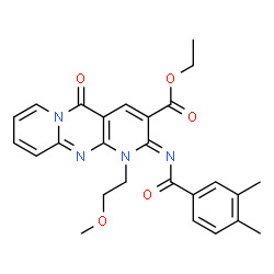 ChemSpider 2D Image | Ethyl (2Z)-2-[(3,4-dimethylbenzoyl)imino]-1-(2-methoxyethyl)-5-oxo-1,5-dihydro-2H-dipyrido[1,2-a:2',3'-d]pyrimidine-3-carboxylate | C26H26N4O5