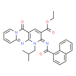 ChemSpider 2D Image | Ethyl (2Z)-1-isobutyl-2-(1-naphthoylimino)-5-oxo-1,5-dihydro-2H-dipyrido[1,2-a:2',3'-d]pyrimidine-3-carboxylate | C29H26N4O4