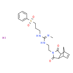 ChemSpider 2D Image | 1-[2-(3,5-Dioxo-4-azatricyclo[5.2.1.0~2,6~]dec-8-en-4-yl)ethyl]-2-methyl-3-[3-(phenylsulfonyl)propyl]guanidine hydroiodide (1:1) | C22H29IN4O4S