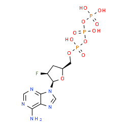 ChemSpider 2D Image | 9-[2,3-Dideoxy-2-fluoro-5-O-(hydroxy{[hydroxy(phosphonooxy)phosphoryl]oxy}phosphoryl)-beta-D-threo-pentofuranosyl]-9H-purin-6-amine | C10H15FN5O11P3