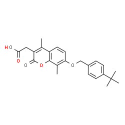 ChemSpider 2D Image | (4,8-Dimethyl-7-{[4-(2-methyl-2-propanyl)benzyl]oxy}-2-oxo-2H-chromen-3-yl)acetic acid | C24H26O5