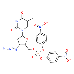 ChemSpider 2D Image | 1-{3-Azido-5-O-[bis(4-nitrophenoxy)phosphoryl]-2,3-dideoxypentofuranosyl}-5-methyl-2,4(1H,3H)-pyrimidinedione | C22H20N7O11P