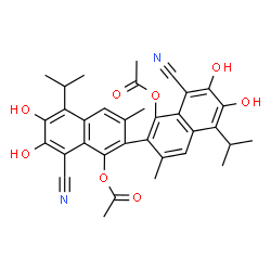 ChemSpider 2D Image | 8,8'-Dicyano-6,6',7,7'-tetrahydroxy-5,5'-diisopropyl-3,3'-dimethyl-2,2'-binaphthalene-1,1'-diyl diacetate | C34H32N2O8