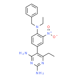 ChemSpider 2D Image | 5-{4-[Benzyl(ethyl)amino]-3-nitrophenyl}-6-ethyl-2,4-pyrimidinediamine | C21H24N6O2