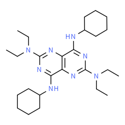 ChemSpider 2D Image | N4,N8-Dicyclohexyl-N2,N2,N6,N6-Tetraethylpyrimido(5,4-D)Pyrimidine-2,4,6,8-Tetramine | C26H44N8
