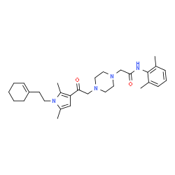 ChemSpider 2D Image | 2-[4-(2-{1-[2-(1-Cyclohexen-1-yl)ethyl]-2,5-dimethyl-1H-pyrrol-3-yl}-2-oxoethyl)-1-piperazinyl]-N-(2,6-dimethylphenyl)acetamide | C30H42N4O2