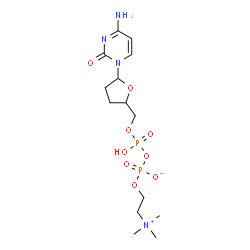 ChemSpider 2D Image | Ethanaminium, 2-[[[[[[5-(4-amino-2-oxo-1(2H)-pyrimidinyl)tetrahydro-2-furanyl]methoxy]hydroxyphosphinyl]oxy]hydroxyphosphinyl]oxy]-N,N,N-trimethyl-, inner salt | C14H26N4O9P2