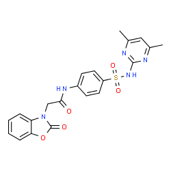 ChemSpider 2D Image | N-{4-[(4,6-Dimethyl-2-pyrimidinyl)sulfamoyl]phenyl}-2-(2-oxo-1,3-benzoxazol-3(2H)-yl)acetamide | C21H19N5O5S