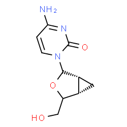 ChemSpider 2D Image | 4-Amino-1-[(1R,5S)-4-(hydroxymethyl)-3-oxabicyclo[3.1.0]hex-2-yl]-2(1H)-pyrimidinone | C10H13N3O3