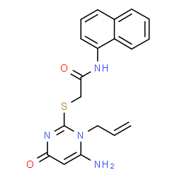 ChemSpider 2D Image | 2-[(1-Allyl-6-amino-4-oxo-1,4-dihydro-2-pyrimidinyl)sulfanyl]-N-(1-naphthyl)acetamide | C19H18N4O2S