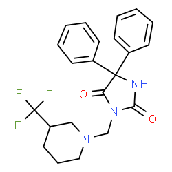 ChemSpider 2D Image | 5,5-Diphenyl-3-{[3-(trifluoromethyl)-1-piperidinyl]methyl}-2,4-imidazolidinedione | C22H22F3N3O2