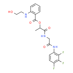 ChemSpider 2D Image | 1-Oxo-1-({2-oxo-2-[(2,3,4-trifluorophenyl)amino]ethyl}amino)-2-propanyl 2-[(2-hydroxyethyl)amino]benzoate | C20H20F3N3O5