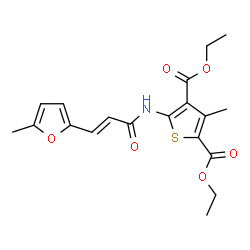 ChemSpider 2D Image | Diethyl 3-methyl-5-{[(2E)-3-(5-methyl-2-furyl)-2-propenoyl]amino}-2,4-thiophenedicarboxylate | C19H21NO6S