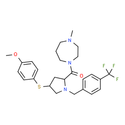 ChemSpider 2D Image | {4-[(4-Methoxyphenyl)sulfanyl]-1-[4-(trifluoromethyl)benzyl]-2-pyrrolidinyl}(4-methyl-1,4-diazepan-1-yl)methanone | C26H32F3N3O2S