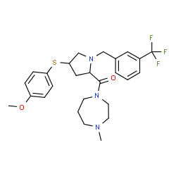 ChemSpider 2D Image | {4-[(4-Methoxyphenyl)sulfanyl]-1-[3-(trifluoromethyl)benzyl]-2-pyrrolidinyl}(4-methyl-1,4-diazepan-1-yl)methanone | C26H32F3N3O2S
