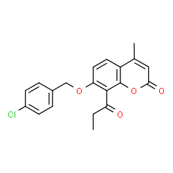 ChemSpider 2D Image | 7-[(4-Chlorobenzyl)oxy]-4-methyl-8-propionyl-2H-chromen-2-one | C20H17ClO4