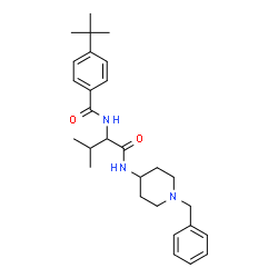ChemSpider 2D Image | N-{1-[(1-Benzyl-4-piperidinyl)amino]-3-methyl-1-oxo-2-butanyl}-4-(2-methyl-2-propanyl)benzamide | C28H39N3O2