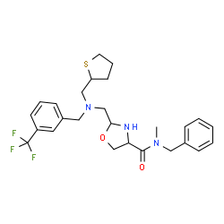 ChemSpider 2D Image | N-Benzyl-N-methyl-2-({(tetrahydro-2-thiophenylmethyl)[3-(trifluoromethyl)benzyl]amino}methyl)-1,3-oxazolidine-4-carboxamide | C26H32F3N3O2S